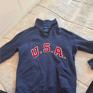 Ralph Lauren Navy Quarter-Zip Sweater with Red USA Appliqué